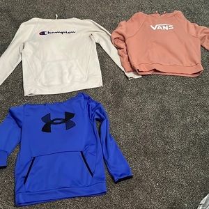 champion,vans, and underarmour sweatshirts.